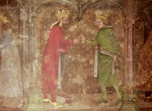 Der Heilige Römische Kaiser Karl IV. erhält einen Dorn aus der Krone Christi vom französischen König Jean II., aus der Kapelle Unserer Lieben Frau, 1357-60